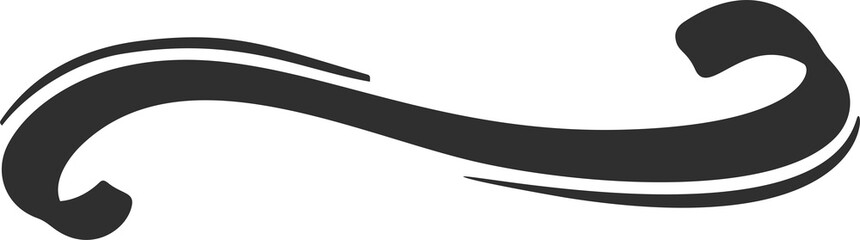 Swoosh lines. Swish and swash underline. Swirl stroke and squiggle curly calligraphy tail. Decorative flourish and divider. Doodle sketch element.