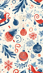 2D illustrated New Year card in a cute graphic style seamless pattern.