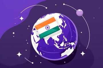 Naklejka premium India Flag with map and pin. 2D flat illustration design.