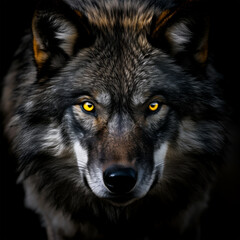 eyes wolf looking on black background