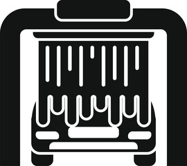 Black simple icon of an automatic car wash station cleaning a vehicle with water