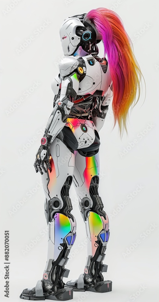 Sticker a robot with rainbow hair