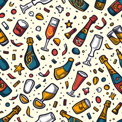 2D illustrated New Year card in a cute graphic style seamless pattern.
