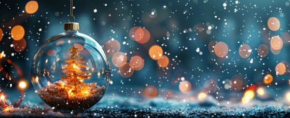 A Miniature Christmas Tree Inside A Glass Ornament Decorated With Lights