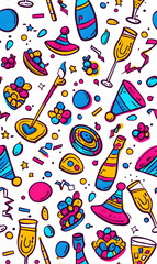 2D illustrated New Year card in a cute graphic style seamless pattern.
