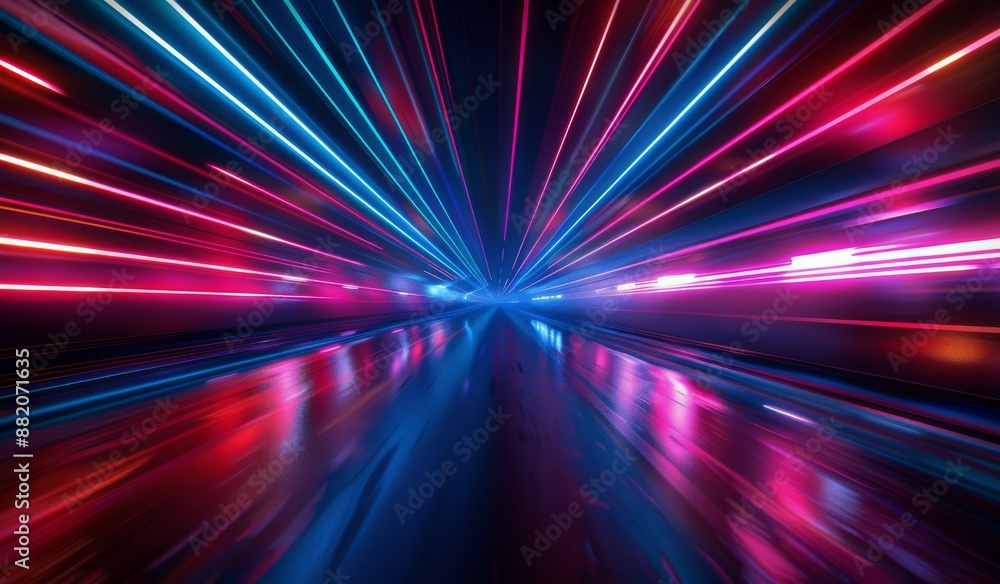 Aufkleber abstract neon lights design with pink and blue lines converging in a symmetrical pattern