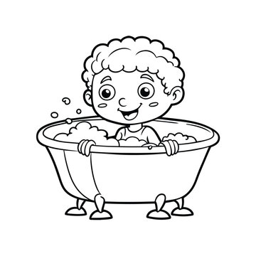 recommend clip art: little boy having bath vector line art