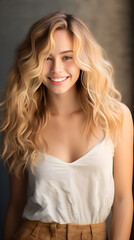 Portrait of Radiant Young Woman with Gorgeous Blonde Hair Exhibiting Confidence and Style