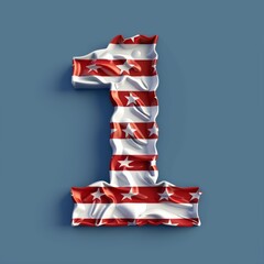Fototapeta premium Patriotic 3D USA Flag with Number 1 - ONE