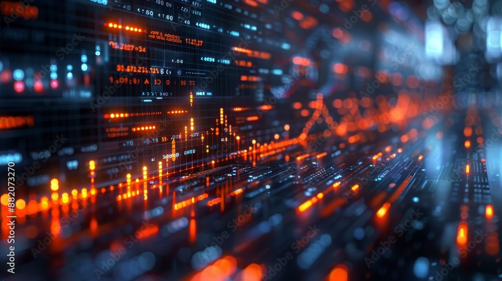 Poster experience a cuttingedge financial data visualization featuring a led interface with dynamic light p