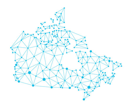 Canada polygon map. Low poly modern style map of Canada with connecting dots network. Transparent isolated PNG.