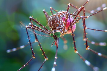 Fototapeta premium Illuminated Macro Shot of a Vibrant Red Chikungunya Virus with Natural Light