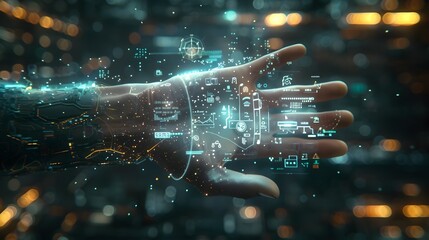 Futuristic Digital Hologram Projection of Intricate Technology and Innovation