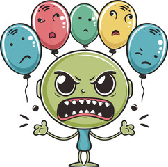 Angry Cartoon Character with Emotional Balloons