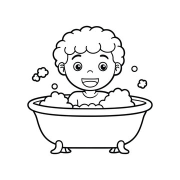 recommend clip art: little boy having bath vector line art