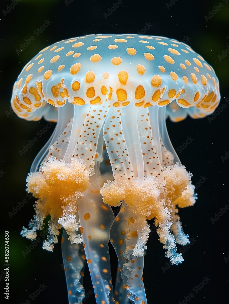 Poster intricate patterns of a spotted lagoon jellyfish in detailed macro shot