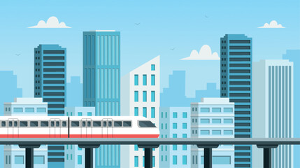 High speed train on the bridge. High speed train and skyscraper. Modern outdoor landscape.Vector stock © Jessica