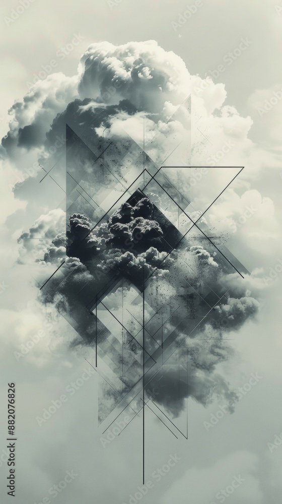 Poster a geometric cloud built from triangular wireframe elements, emphasizing its structured and modular n