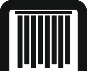 Simple icon of a car wash building with black rollers hanging from the ceiling