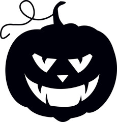 Black Pumpkin Silhouette for Halloween Celebration. Spooky Graphic and Creepy Character Face. Scary Jack O Lantern Isolated Icon.