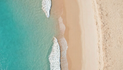 aerial view of a beautiful beach with tuqueza-colored water and white sand, space for copy, background for text
