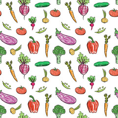 Vegetable pattern. Doodle vegetables texture. Seamless fashion design. Transparent PNG.