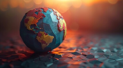 A globe made up of geometric shapes, giving a modern, abstract look. 