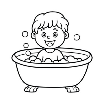 recommend clip art: little boy having bath vector line art