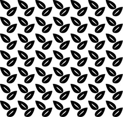 Black seamless pattern in doodle style with leaves on a white background