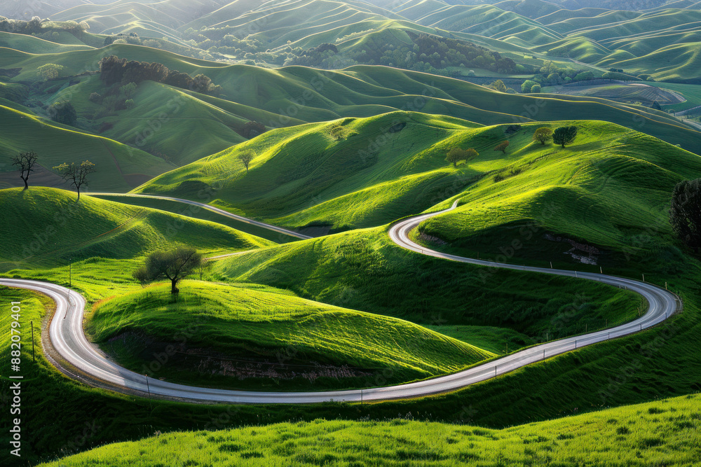 Wall mural a winding road through rolling green hills