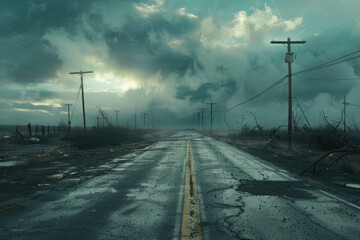 An empty road in a post-apocalyptic world
