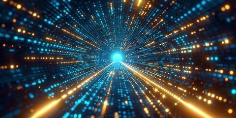 Fototapeta premium A tunnel filled with futuristic glowing lights symbolizes digital pathways and technological progress