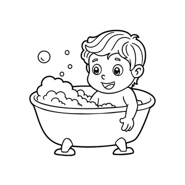 recommend clip art: little boy having bath vector line art