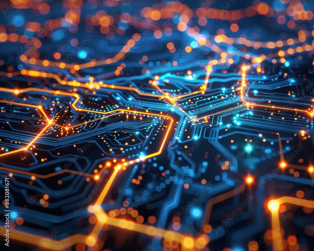 Aufkleber A futuristic network map with glowing pathways, illustrating detailed operation and robust backup systems in a cyber world
