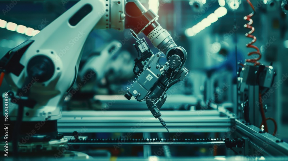 Aufkleber An advanced robotic system performing detailed assembly operations, supported by real-time data backups to ensure precision