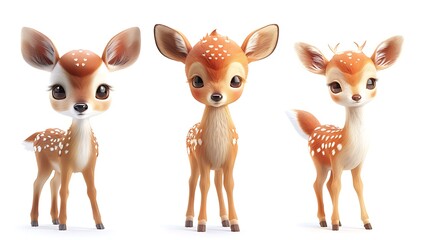 3d cartoon deer set adorable