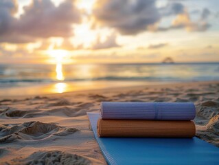 beach yoga, wellness, outdoor, yoga mat, sunset