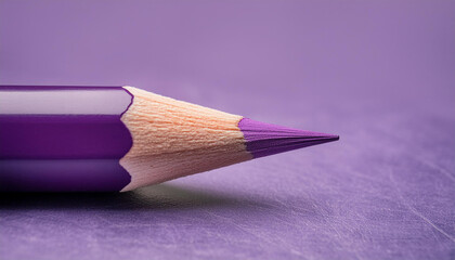 Obraz premium Purple pencil tip on purple backdrop. Drawing tool. Stationery and school supplies concept.