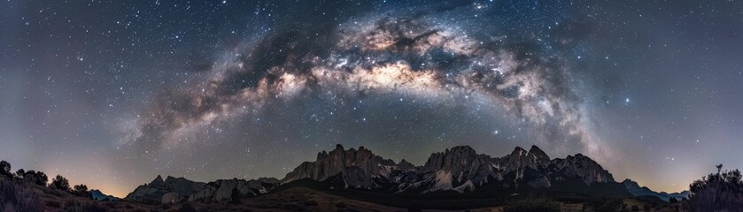 Naklejka premium Majestic Milky Way Galaxy Over Mountain Range at Night.