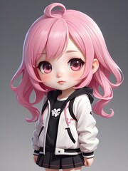 Girl cute Chibi pink hair anime Ai generated art