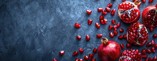 Juicy pomegranate seeds with a rich, vibrant look and plenty of copy space