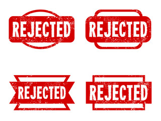 Rejected rubber stamps set. Grungy red stamp text. Transparent PNG.