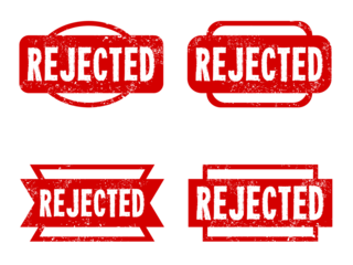 Rejected rubber stamps set. Grungy red stamp text. Transparent PNG.