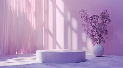 3D Minimalist Purple Violet Empty Podium Background for Product Advertising and Presentation