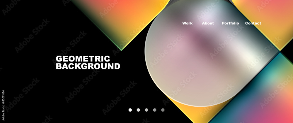 Poster Bright colorful squares with round elements minimal geometric background. Vector Illustration For Wallpaper, Banner, Background, Card, Book Illustration, landing page