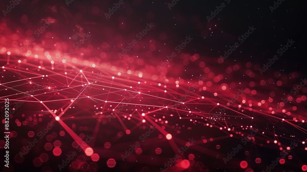 Poster 3d abstract red polygonal space with connecting dots and lines. dark background. connection structur