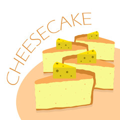 National Cheesecake Day event food banner. Several slices of cheesecake with cheese topping on table on white background to celebrate on July 30th