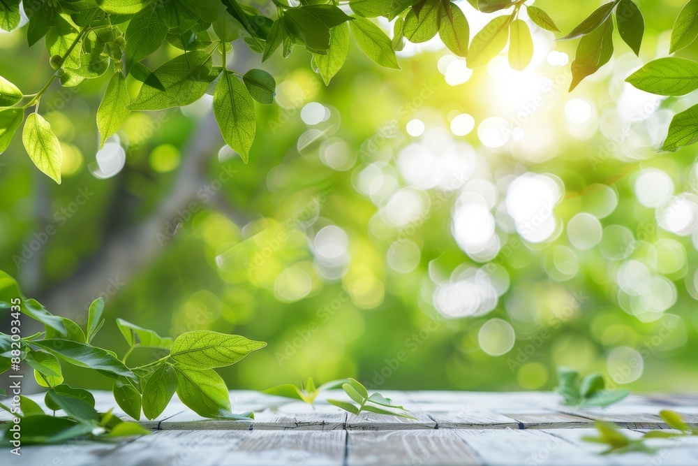 Poster nature background of fresh green leaves and bokeh using as background natural greenery for product d