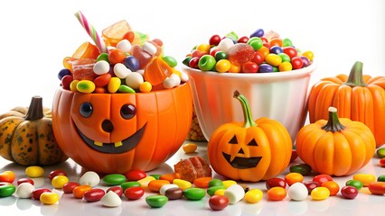 Colorful Halloween candy and pumpkins