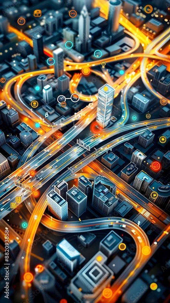 Aufkleber futuristic transportation data visualization with color-coded traffic flow